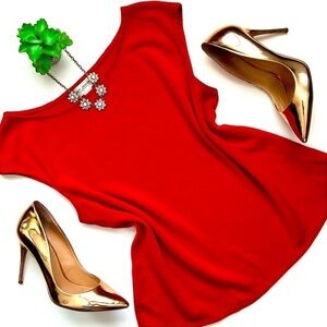 St John Collection Wool Blend Cherry Red Cap Sleeve Boat Neck Knit Top Size L